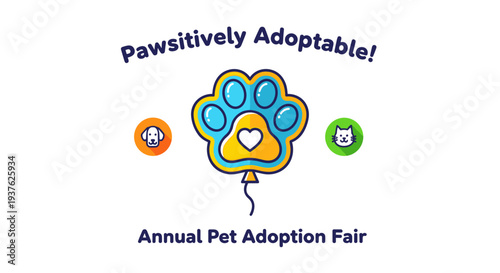 Colorful Cartoon Paw Print with Heart.