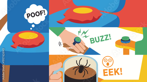 Cartoon Spider Reaction Illustration Set.