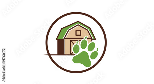 Dog Kennel Icon with Paw Print.