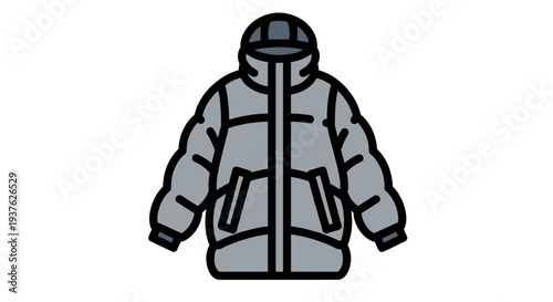Gray Hooded Jacket with Zipper Illustration.