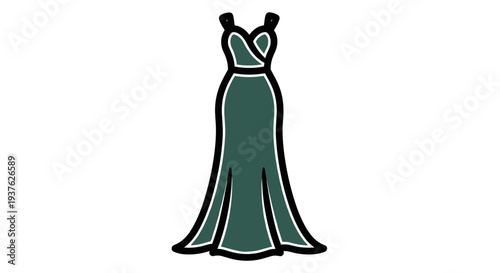 Green Formal Dress Illustration with Sleeves.