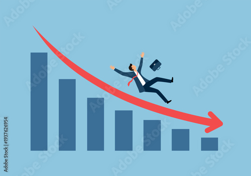 Failed and bankrupt businesses, downward charts and economic crisis. Failure businessman.