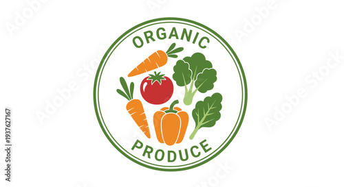 Organic Produce Logo with Fresh Vegetables.
