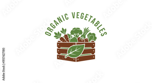 Organic Vegetables in Wooden Crate Illustration.