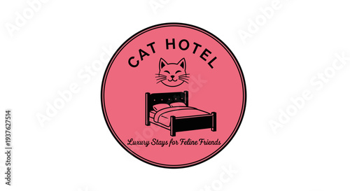 Pink Cat Hotel Logo Design Element.