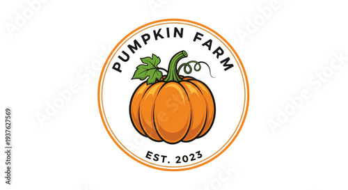 Pumpkin Farm Logo with Orange Pumpkin.