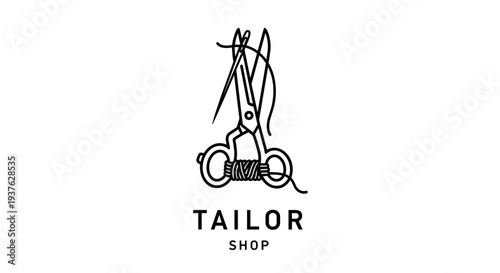 Tailor Shop Logo with Scissors Illustration.