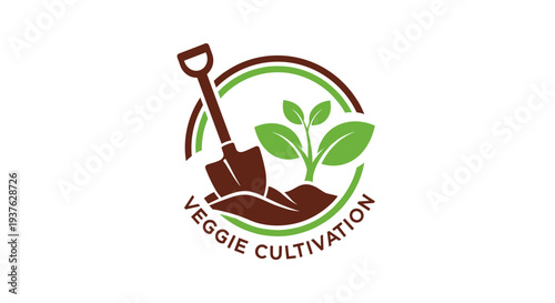 Veggie Cultivation Logo with Shovel and Plant.