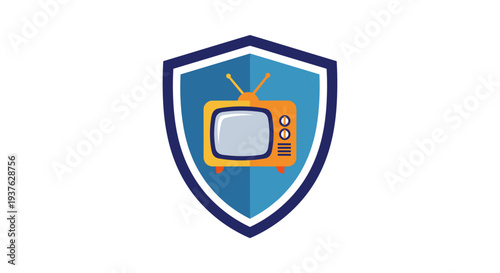 Vintage Television Set Inside Shield Logo.