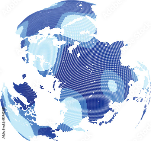 Abstract blue dotted globe vector illustration. Digital earth network connection, data transfer and corporate technology background concept.