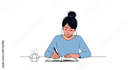 Woman Writing in Notebook with Pen.