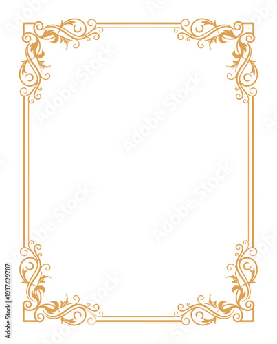 Tableau sur toile Elegant Golden Filigree Swirl Corner Frame