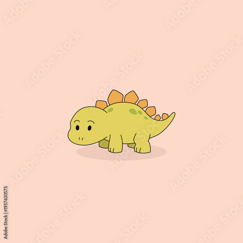 Cute cartoon stegosaurus dinosaur character in flat vector style, isolated on a soft pink background