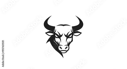Angry Bull Head Silhouette Icon, Aggressive Animal Symbol, Power and Strength