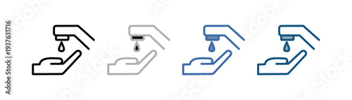 
Hand wash icon set multiple style collection with hand, faucet, and water designs