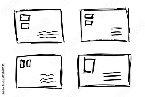 Set of hand drawn envelope with letter inside Mail and correspondence doodle Love, communication, invitation Single element for design, print, decor