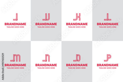 Letters JI JJ JK JL JM JN JO JP Line Logo Set, for IJ JJ KJ LJ MJ NJ OJ PJ Initials