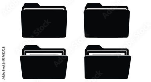 Versatile black vector folder icons showcasing digital document organization and file management system graphic design.