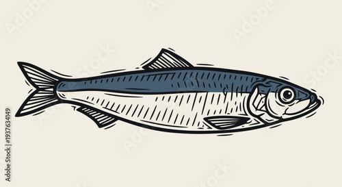 Linocut Style Illustration of a Sardine Fish woodcut