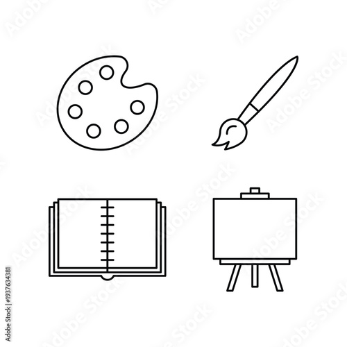 Art education and creativity line icon set