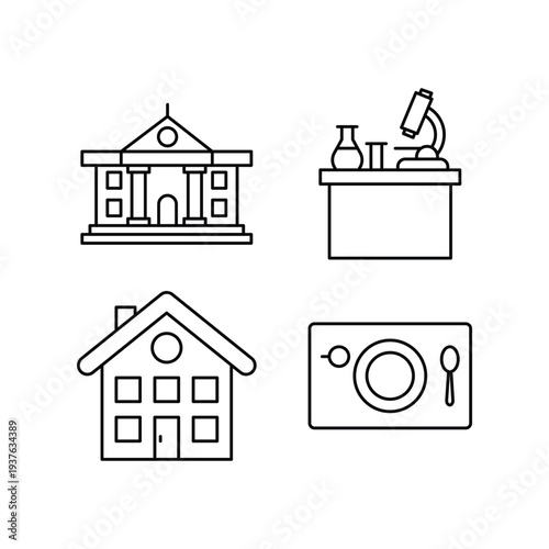 Campus facility and university lab icon set