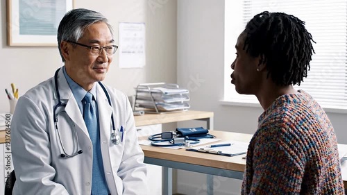 A friendly old male doctor leaning slightly forward while listening carefully to a patient’s concerns