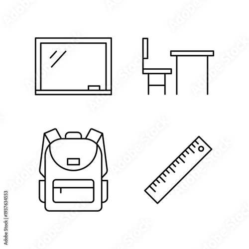 Classroom and school supplies line icon set