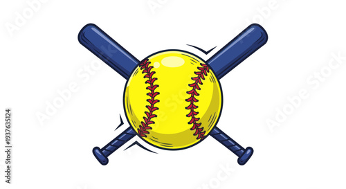 Softball and Crossed Bats Illustration - Sport Equipment Icon