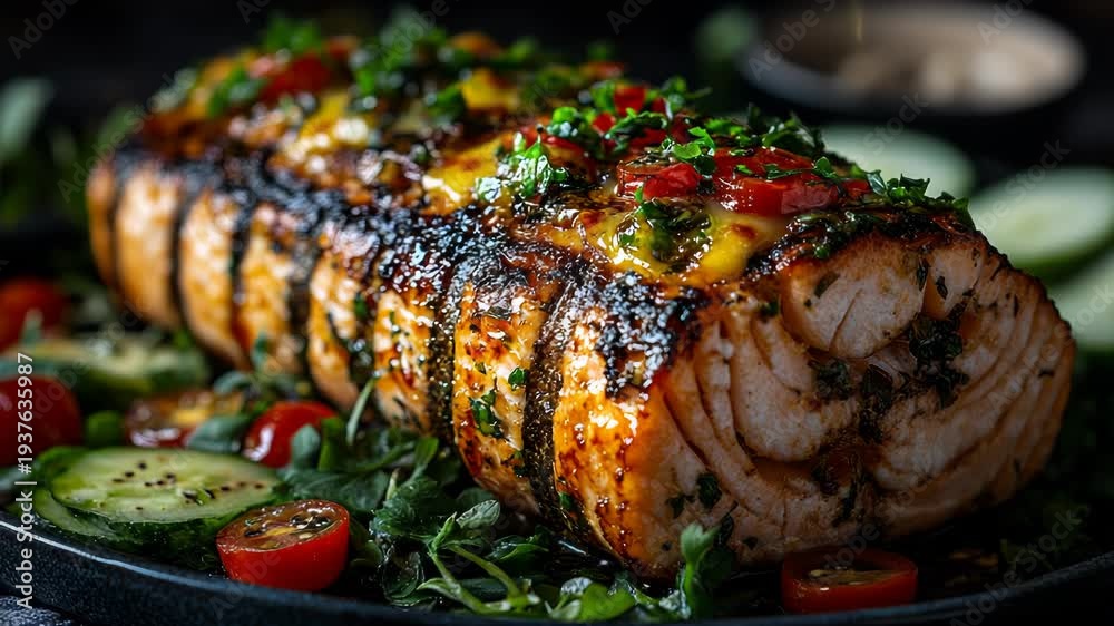 custom made wallpaper toronto digitalPan-seared salmon fillet on a bed of greens, with tomatoes and cucumbers, drizzled with sauce