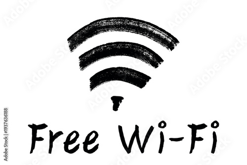 Hand drawn free wifi spot zone sign Public wi-fi area sign Wireless internet clipart in doodle style Single element for print, web, design, decor 3G, 4G, 5G, 6G, IoT