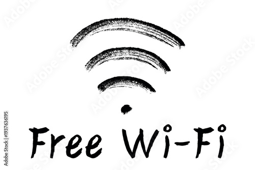 Hand drawn free wifi spot zone sign Public wi-fi area sign Wireless internet clipart in doodle style Single element for print, web, design, decor 3G, 4G, 5G, 6G, IoT