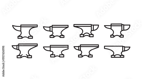 Collection of Blacksmith Anvil Icons on White Background