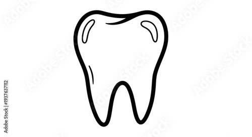 Simple Tooth Icon, Dental Care Concept, White Background, Line Art Illustration