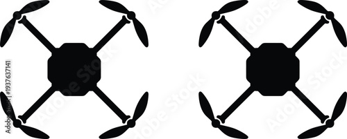 Black drone silhouettes on white background drones