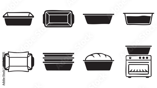 Loaf pan and bread baking icons for professional bakery and home use