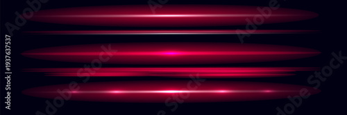 Red light effect reflections, neon illumination in red colors. Bright light lens. Police light effects, lines. Shiny stars, glowing sparks on a black background