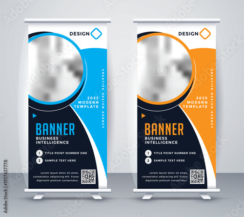 Business Roll Up Banner Stand Display Template Vector