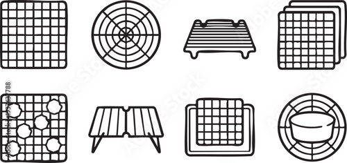 Set of kitchen cooling racks, wire racks and baking grids in different shapes