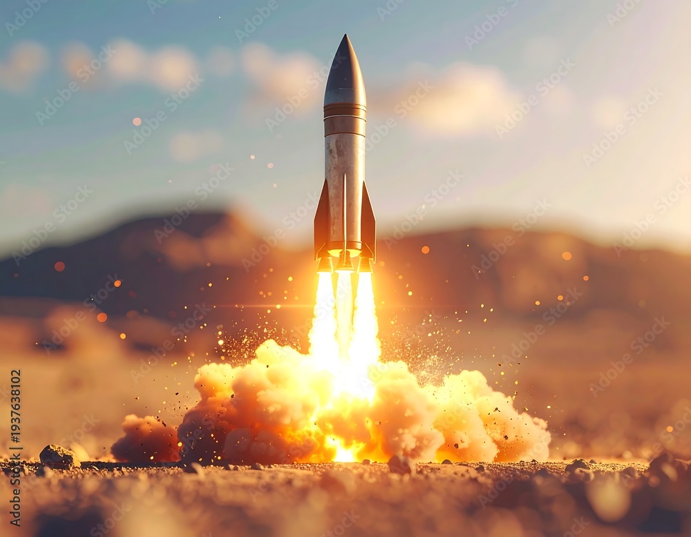 Naklejka premium Rocket Launching into the Sky.