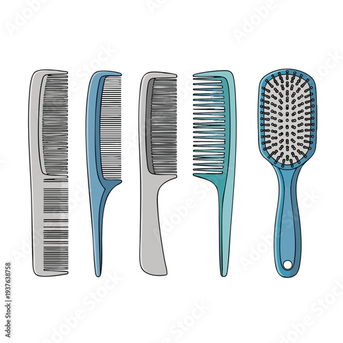 Collection of Different Hair Combs and Brushes for Hair Styling and Grooming