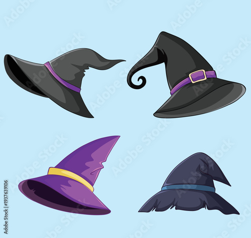 Halloween Witch Hats Collection – Magic Wizard Hat Vector Set