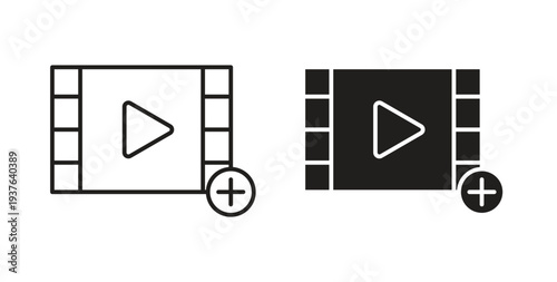 Add video icon in line design. Editable stroke icon.