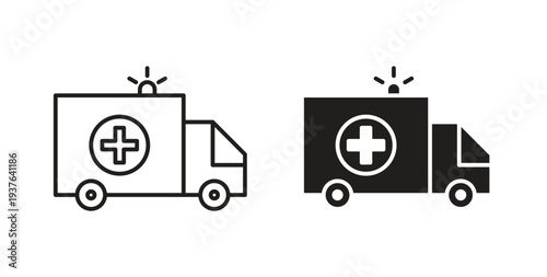 Ambulance icon in line design. Editable stroke icon.
