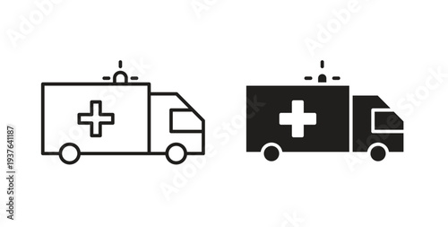 Ambulance icon in line design. Editable stroke icon.