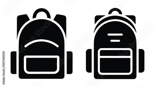 Backpack School Bag Glyph Icon, Solid Black Vector Symbol, Backpack Rucksack Vector Icon Set Two Variations