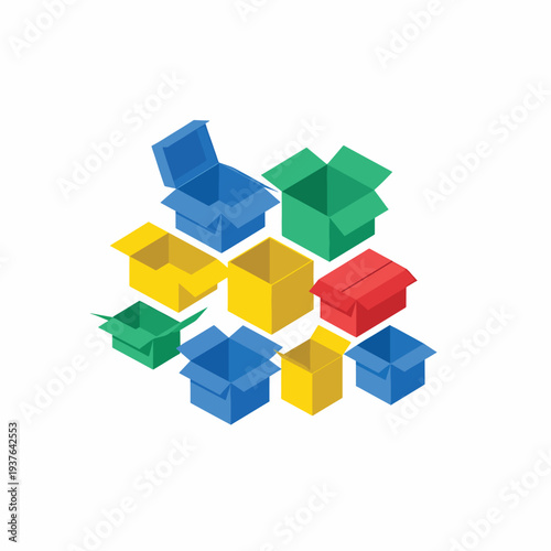 Colorful Open and Closed Cardboard Boxes.