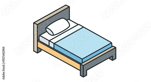 Simple illustration of a bed with a blue blanket and white sheets.
