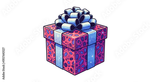 Vibrant Gift Box with Blue Ribbon and Leopard Print Design.