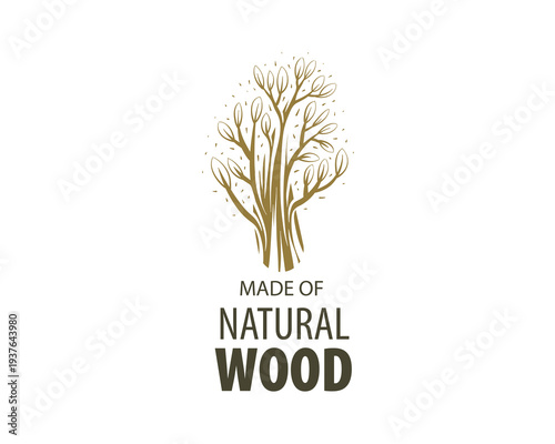 An unusual vector hand-drawn logo for the production of wood products