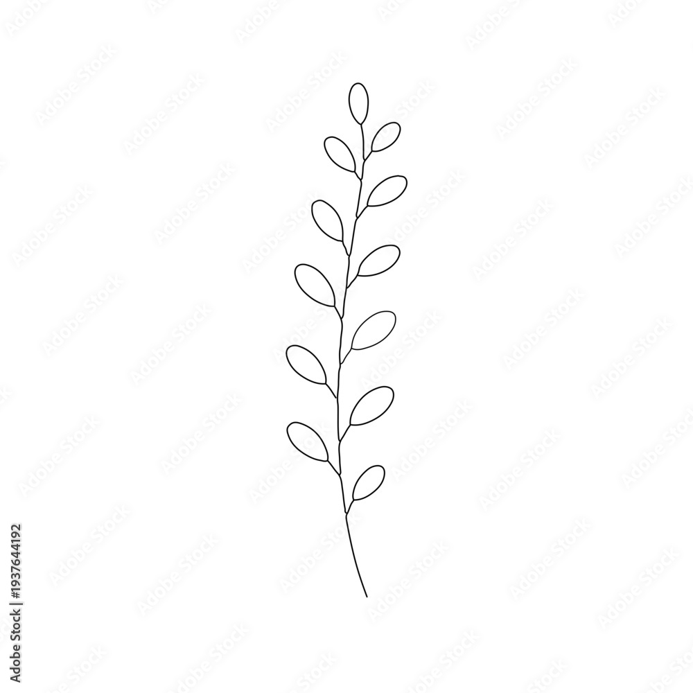 Obraz premium Minimal Botanical Stem Line Art – Elegant Monoline Leaf Vector